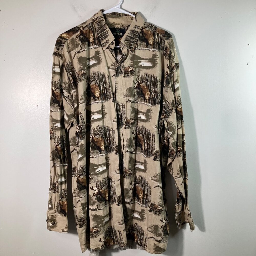 Mens RedHead Long Sleeve Hunting Shirt Buck Moose Animals Brown LT Cotton